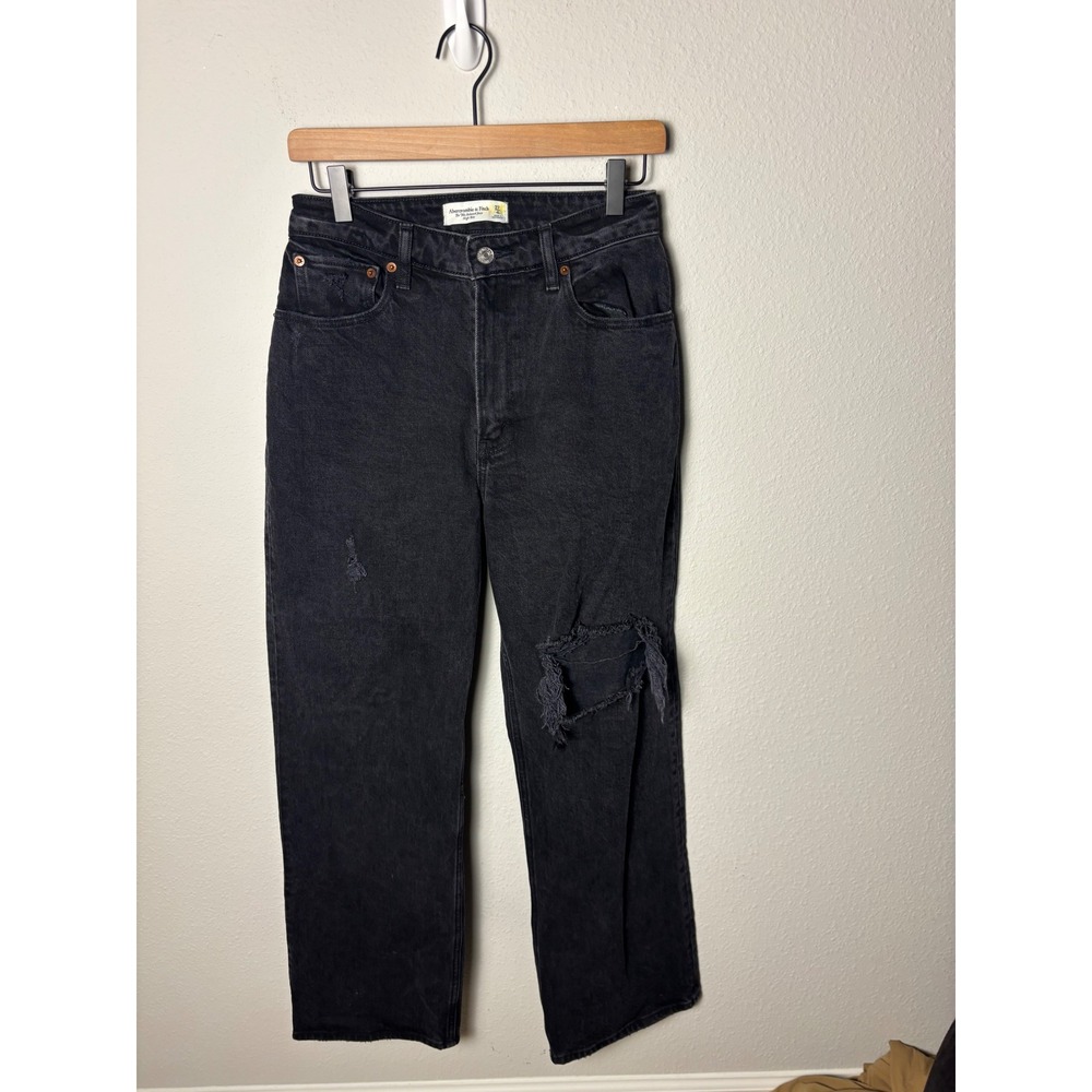 Abercrombie & Fitch The 90s Relaxed Jean High Rise Distressed Washed Black 27/4S